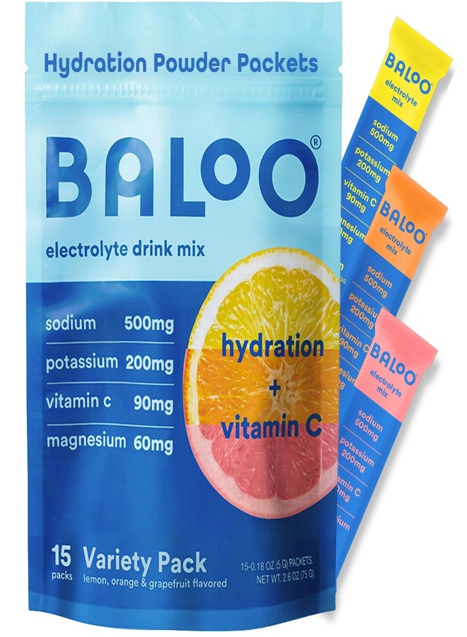 Baloo Clean Electrolytes Powder Packets - No Added Sugar - Hydration Packets with Real Fruit & Unrefined Sea Salt - Magnesium, Potassium & VIT C for Daily Clean Hydration - Variety Pack - 15ct - Image 1