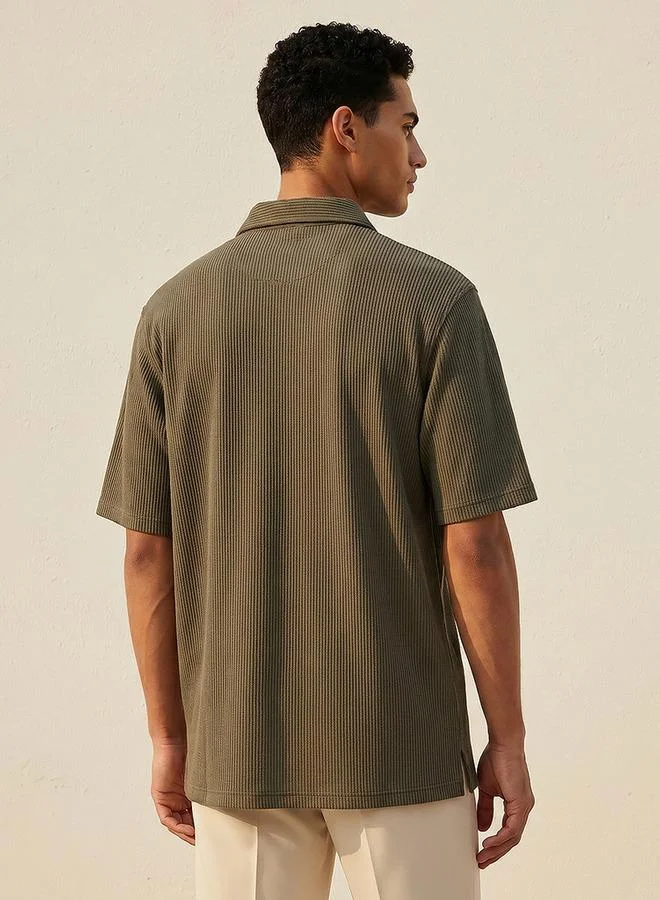 Splash FAV GREEN Men Regular Fit Collared Textured Short Sleeves Shirt for Men | Best Price UAE