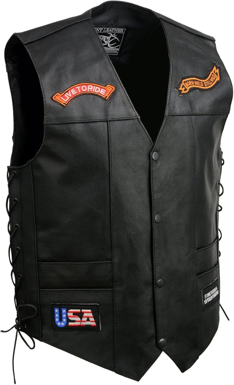 Event Leather ELM3930 Black Motorcycle Leather Vest for Men with Patches - Image 5
