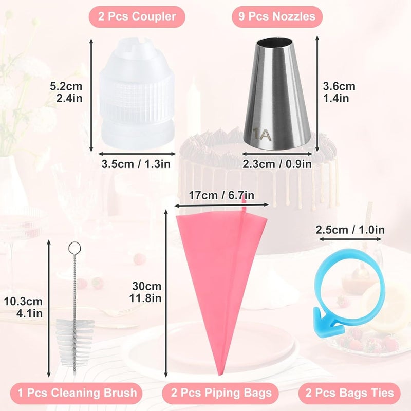 Piping Nozzle Baking Set 16pcs with 2 Reusable Bags and Cleaning Brush - Image 2