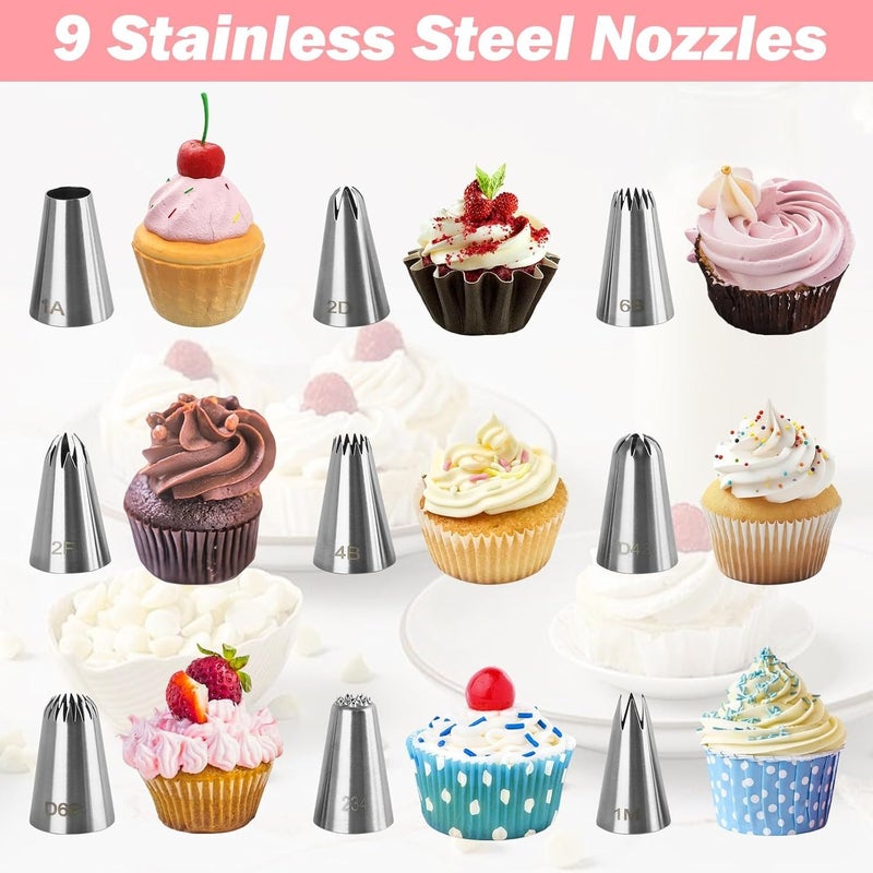 Piping Nozzle Baking Set 16pcs with 2 Reusable Bags and Cleaning Brush - Image 3