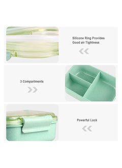 Excefore Bento Lunch Boxes 3 Compartment Green Bento Box with Fork and Spoon Leak Proof Bento Box Microwave Safe Wheat Straw Bento Lunch Containers BPA Free Bento Box for Kids Adults  - Image 4