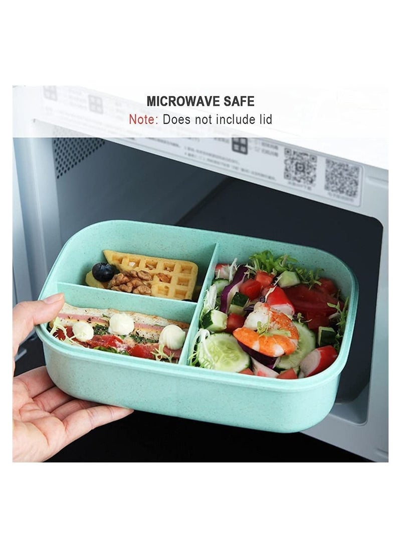 إكسفور علب غداء بينتو 3 أقسام صندوق بينتو أخضر مع شوكة وملعقة مانعة للتسرب صندوق بينتو آمن في الميكروويف قش قمح حاويات غداء بينتو خالية من البيسفينول A صندوق بينتو للأطفال البالغين - Image 3