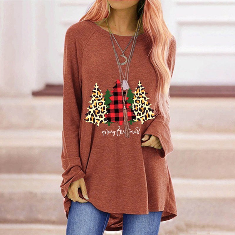 Independent Station Christmas Tree Merry Christmas Printed Loose Crewneck Long Sleeve T-Shirt Women - Image 3