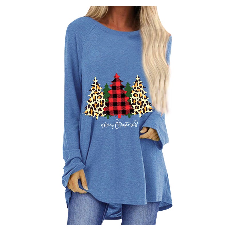Independent Station Christmas Tree Merry Christmas Printed Loose Crewneck Long Sleeve T-Shirt Women - Image 1