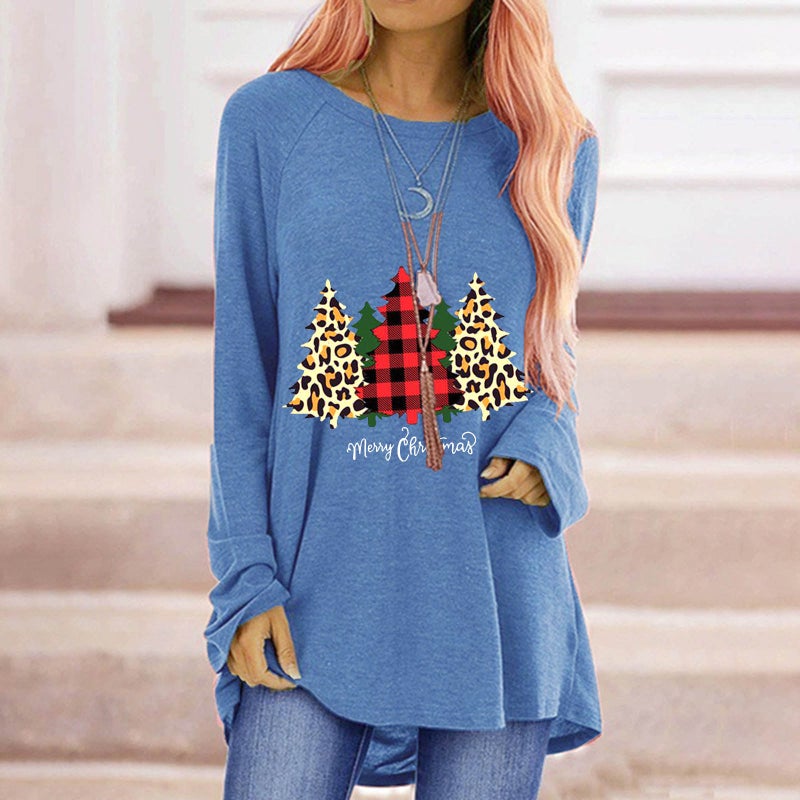 Independent Station Christmas Tree Merry Christmas Printed Loose Crewneck Long Sleeve T-Shirt Women - Image 5