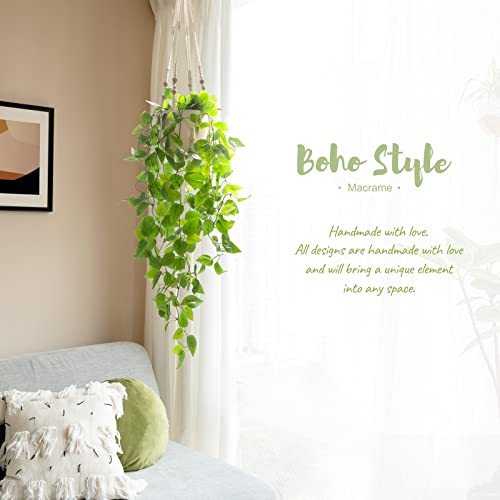 Mkono 2 Packs Fake Hanging Plant with Pot, Artificial Plants Macrame Plant Hanger Fake Vine Greenery for Bedroom Bathroom Home Office Decor - Image 4