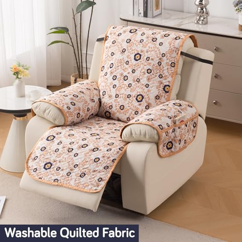 HOKIPO 'HomeHues Series' Quilted Cover for Recliner Sofa 1 Seater with SecureFit Belt & Side Pocket, Light Green Ash Gypsy Flower (IN-828-D5) - Image 5
