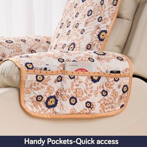 HOKIPO 'HomeHues Series' Quilted Cover for Recliner Sofa 1 Seater with SecureFit Belt & Side Pocket, Light Green Ash Gypsy Flower (IN-828-D5) - Image 4