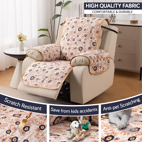 HOKIPO 'HomeHues Series' Quilted Cover for Recliner Sofa 1 Seater with SecureFit Belt & Side Pocket, Light Green Ash Gypsy Flower (IN-828-D5) - Image 2