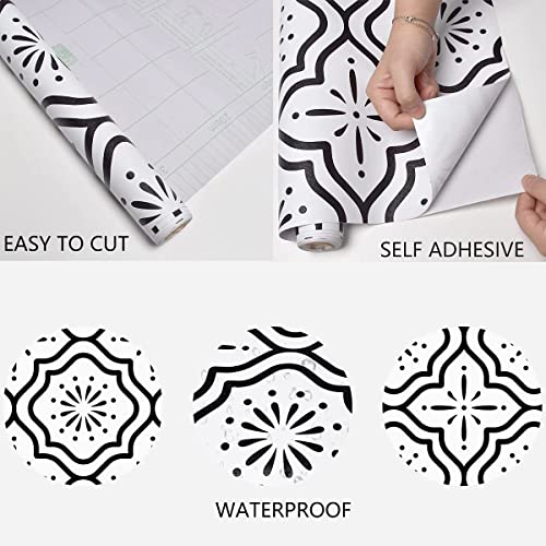 Sevalo Black White Peel and Stick Wallpaper Boho Contact Paper for Cabinets Black and White Geometric Contact Paper Self-Adhesive Removable Wallpaper Kitchen Drawer Liner Waterproof 17.5inW 78.7inL - Image 3