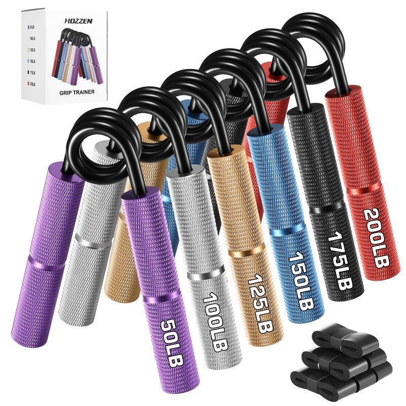 Hozzen Grip Strength Trainer, 6 Pack Grip Strength Trainer Set (50-200LB), No Slip Hand Grip Strengthener, Wrist Forearm Strengthener with Grip Tape for Strength Training, Exercise, Injury Recovery - Image 1
