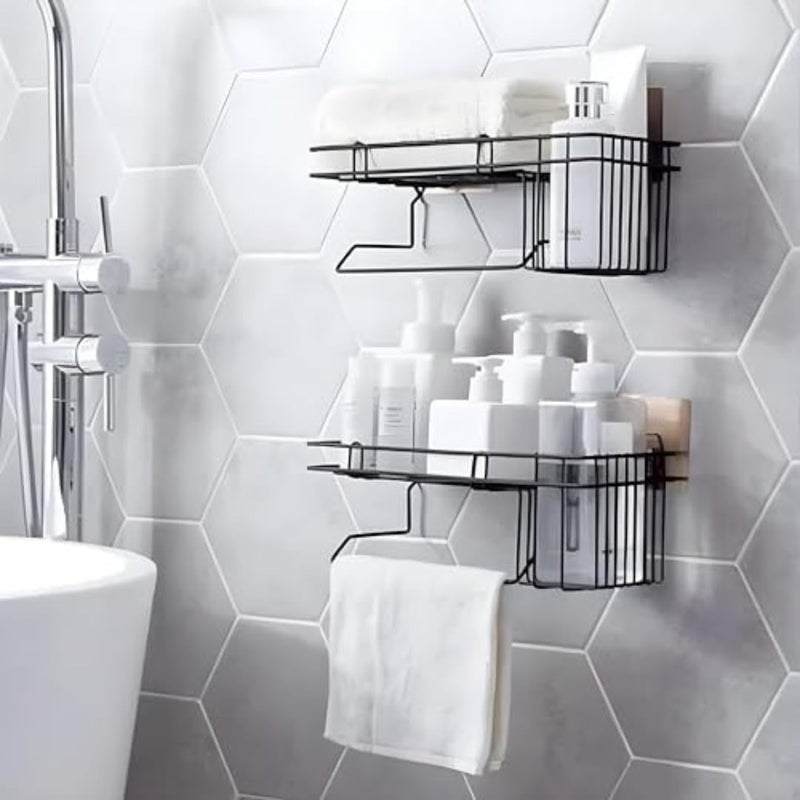 HOMM HOMM Shower Caddy For Bathroom Stainless Steel Wall Mounted Organiser Self Adhesive Bathroom Accessories Shelves No Drilling Storage Rack for Wall Pack of 1 460 Gm Capacity 2kg Black - Image 1