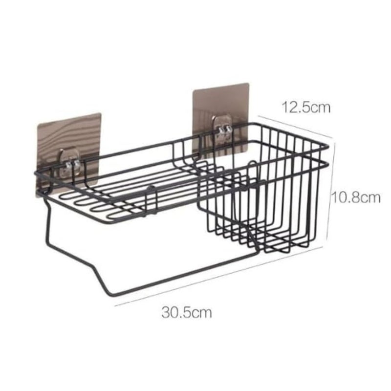 HOMM HOMM Shower Caddy For Bathroom Stainless Steel Wall Mounted Organiser Self Adhesive Bathroom Accessories Shelves No Drilling Storage Rack for Wall Pack of 1 460 Gm Capacity 2kg Black - Image 3