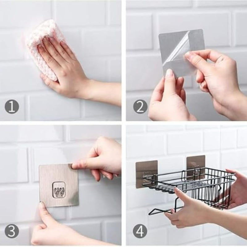 HOMM HOMM Shower Caddy For Bathroom Stainless Steel Wall Mounted Organiser Self Adhesive Bathroom Accessories Shelves No Drilling Storage Rack for Wall Pack of 1 460 Gm Capacity 2kg Black - Image 2