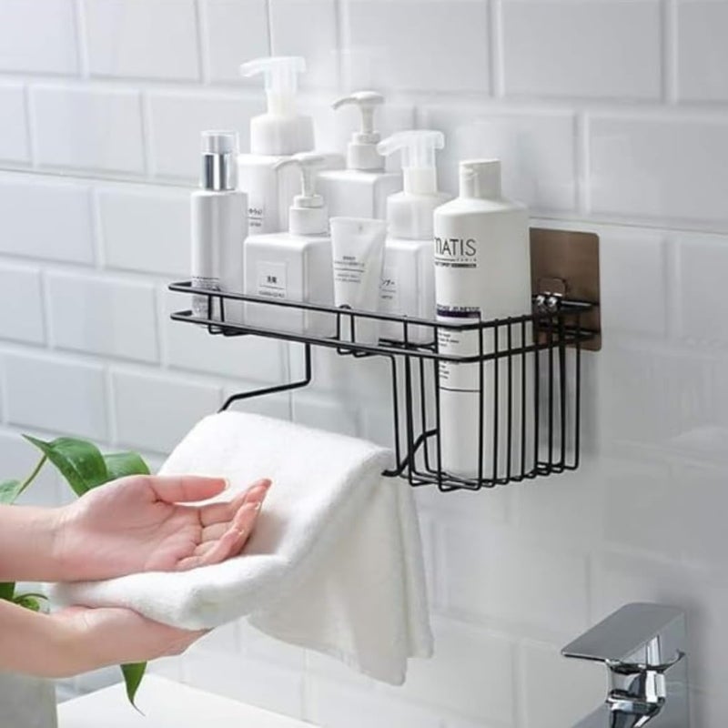 HOMM HOMM Shower Caddy For Bathroom Stainless Steel Wall Mounted Organiser Self Adhesive Bathroom Accessories Shelves No Drilling Storage Rack for Wall Pack of 1 460 Gm Capacity 2kg Black - Image 4