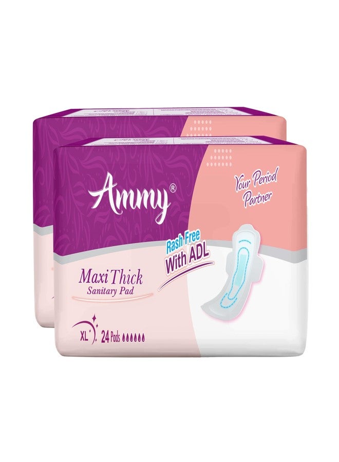 Ammy Super Absorbent Maxi Thick Sanitary Pads - 48 Pcs XL for Medium Flow | Cottony Soft, Rash Free, Leak Lock with 6-Layer Shield & Active Flow Layer | Pack of 2 - Image 1