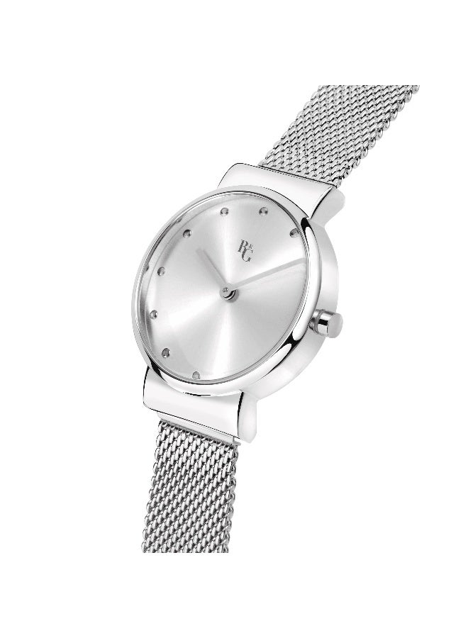B&G Women's Silver Round Analog Dial with Silver Stainless Steel Band Watch - 30mm - R3853286502 - Image 2