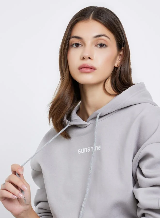 Take Two Take Two Women Grey Slogan Print Hoodie