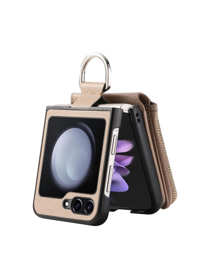 اس-توب جراب لهاتف Samsung Galaxy Z Flip5 5G، جراب هاتف جلدي بسحاب عمودي مع حلقة ومحفظة - Image 3