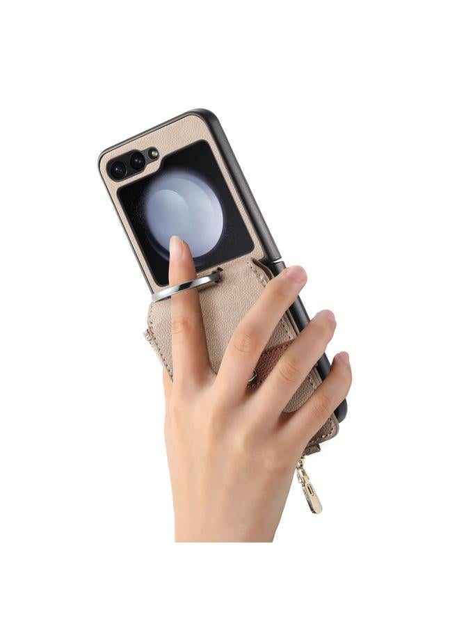 اس-توب جراب لهاتف Samsung Galaxy Z Flip5 5G، جراب هاتف جلدي بسحاب عمودي مع حلقة ومحفظة - Image 4