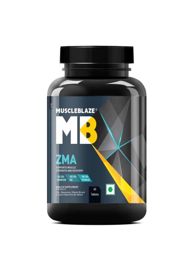 MuscleBlaze ZMA (60 Tablets) | For Muscle Strength & Recovery | 100% RDA of Zinc, Magnesium Aspartate and Vitamin B6 - Image 1