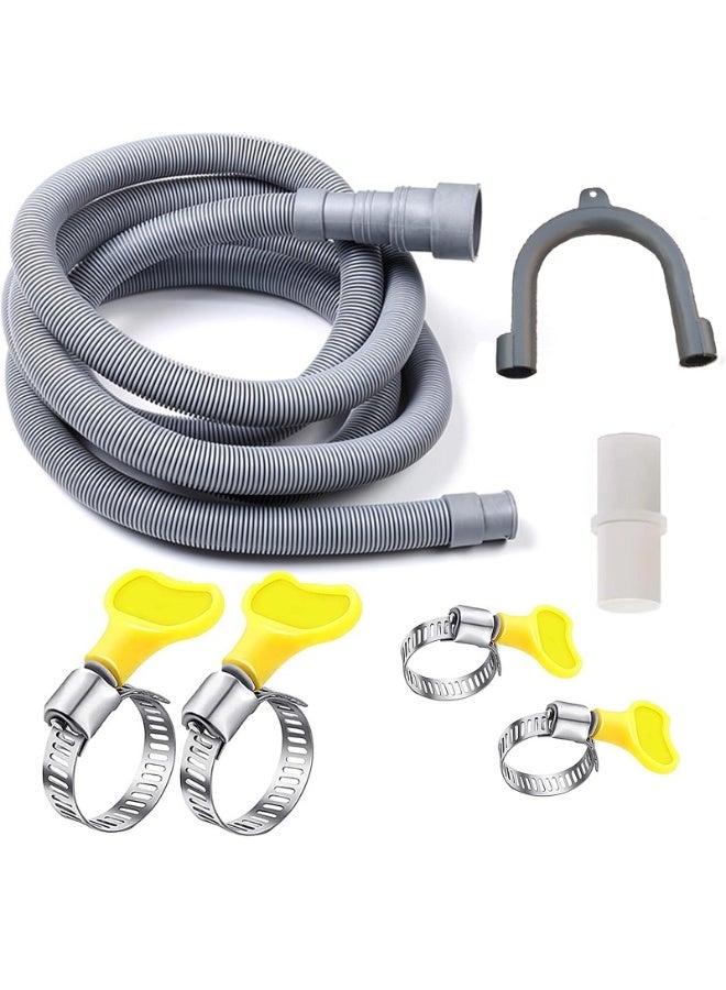 معجب خرطوم تصريف متعدد الأقطار للغسالات وغسالات الأطباق، خرطوم تصريف مرن مموج من 3M، أنبوب تمديد سميك مع محول واحد وحامل على شكل حرف U وأربعة مشابك خرطوم - Image 3