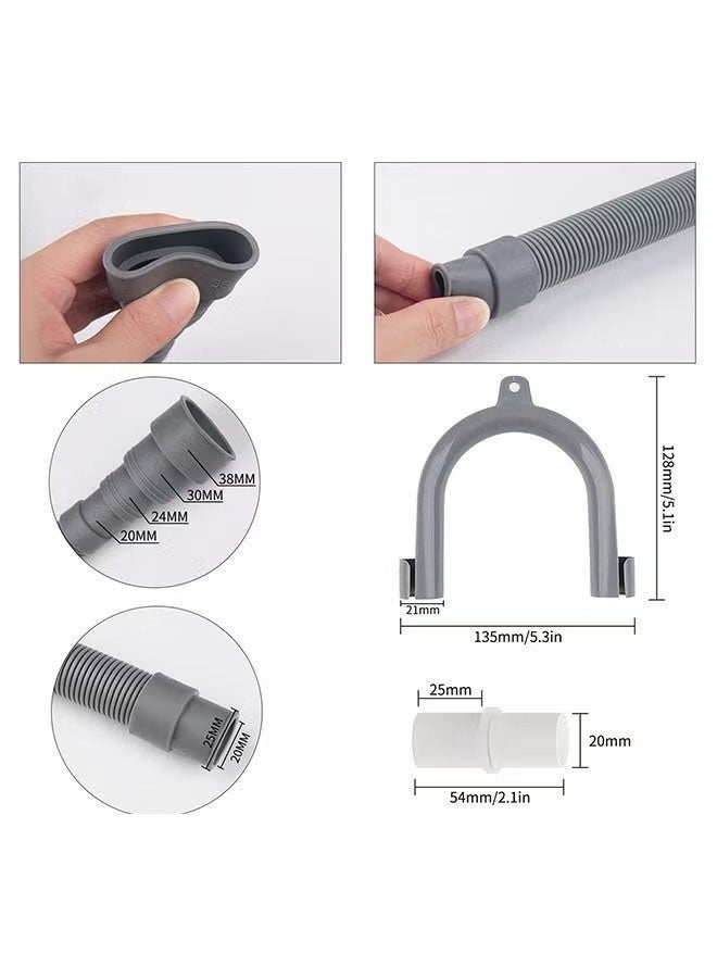 معجب خرطوم تصريف متعدد الأقطار للغسالات وغسالات الأطباق، خرطوم تصريف مرن مموج من 3M، أنبوب تمديد سميك مع محول واحد وحامل على شكل حرف U وأربعة مشابك خرطوم - Image 5