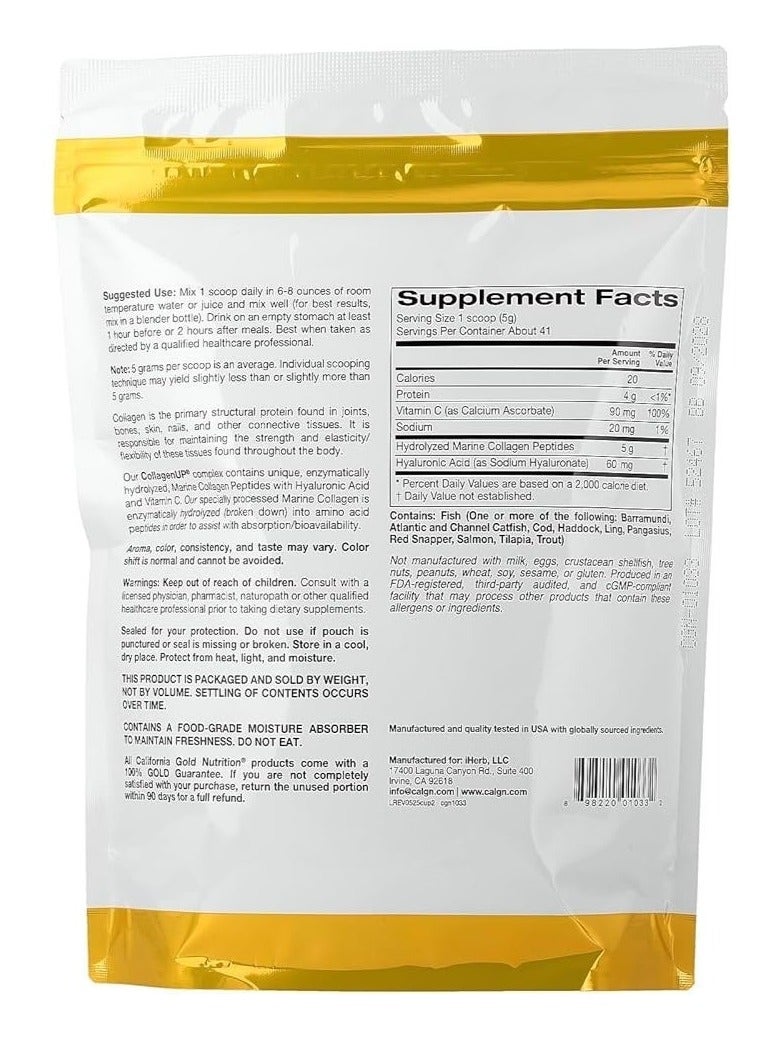 California Gold Nutrition, CollagenUP®, Hydrolyzed Marine Collagen Peptides with Hyaluronic Acid and Vitamin C, Unflavored, 7.26 oz (206 g) - Image 2