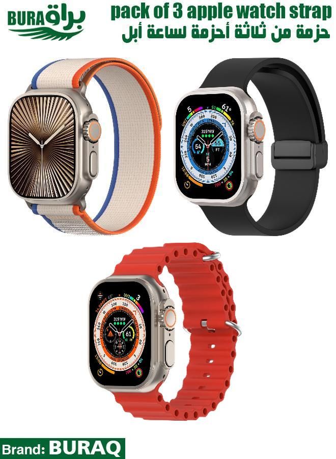 BURAQ Apple Watch Band Strap For Apple Watch Ultra 2/Ultra 49mm, Series 10 46mm, 9/8/7 45mm, SE2/SE/6/5/4 44mm, 3/2/1 42mm