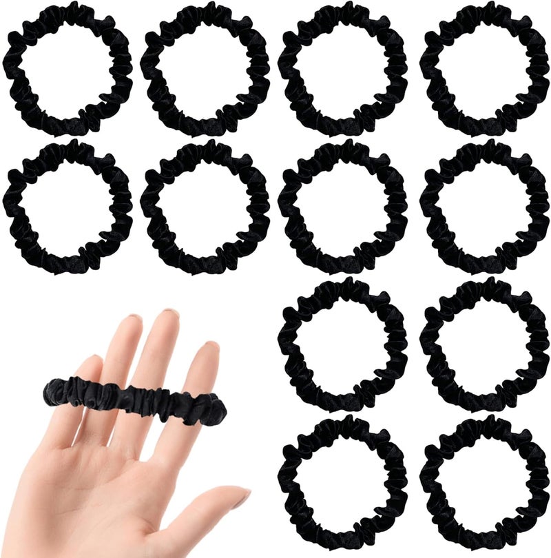 12 Pcs Hair Scrunchies Skinny Hair Scrunchies Hair Bands Satin Hair Ties Hair Scrunchie Sleep Ponytail Holder Ropes Ponytail Holders Hair Accessories for Women Girls Hair Rope Black