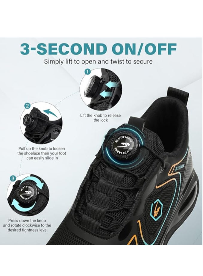 Men's Solid Color Steel Toe Puncture Proof Safety Shoes With Rotating Buckle Comfy Non Slip Durable EVA Sole Industrial Constructional Footwear Waterproof (45 EUR) - Image 4