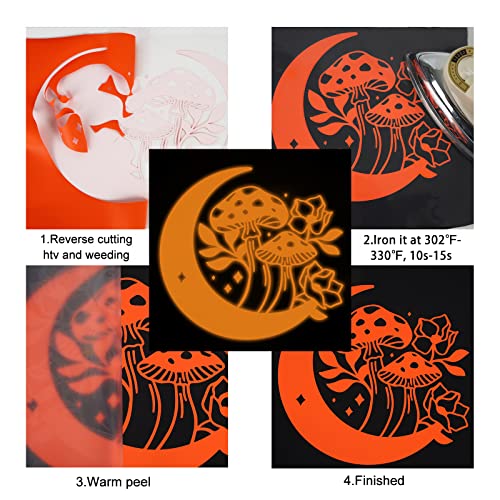 FUNKAKA Glow in The Dark Heat Transfer Vinyl Roll, 12" x 10ft Luminous Light Orange Iron on Vinyl for All Cutter Machine, Glow in The Dark HTV Vinyl for T-Shirts Easy to Cut & Weed for Heat Vinyl DIY - Image 5
