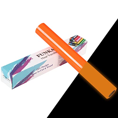 FUNKAKA Glow in The Dark Heat Transfer Vinyl Roll, 12" x 10ft Luminous Light Orange Iron on Vinyl for All Cutter Machine, Glow in The Dark HTV Vinyl for T-Shirts Easy to Cut & Weed for Heat Vinyl DIY - Image 1