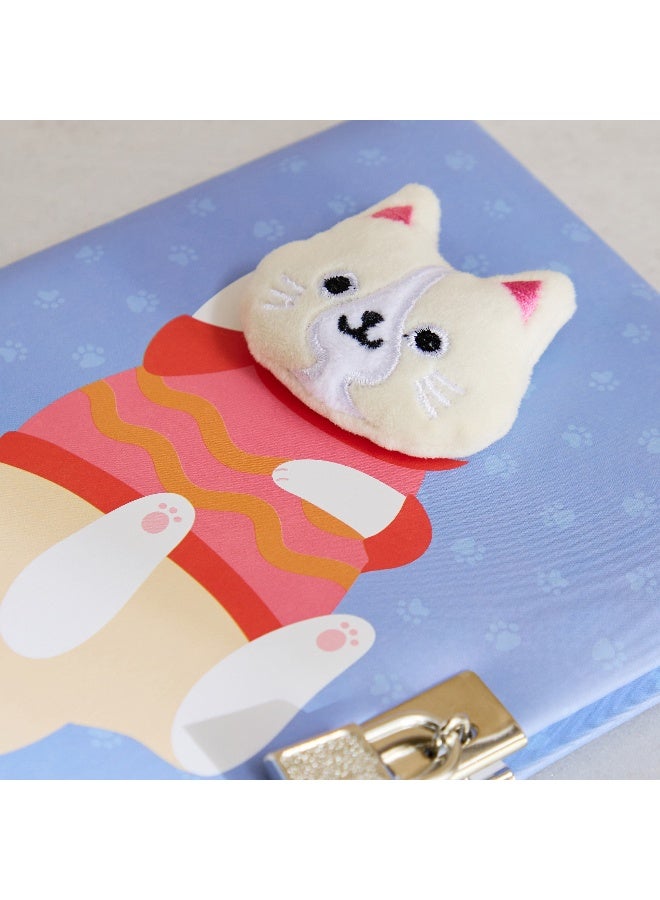 Home Box دفتر ملاحظات A5 بوجه قطة محشوة مع قفل للأطفال - Image 3