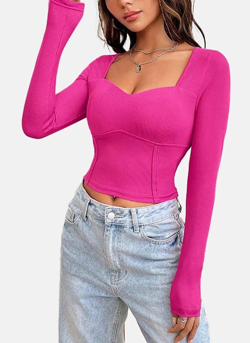 يونيكي pink Solid Slim Fit Long Sleeve Top