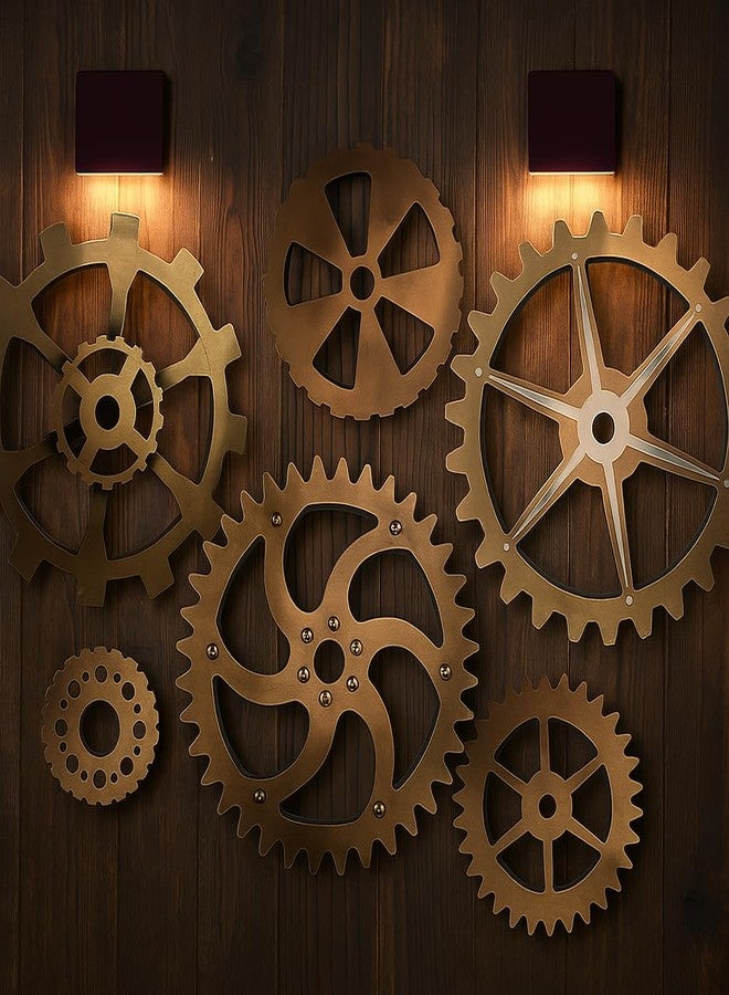 AMQUAL 6 Piece Extra Large Vintage Wooden Gears Wooden Gears Wheels with Rustic Metal Look - Industrial Style Wall Decor Set for Home, Bar, Cafe, and DIY Crafts - Image 3