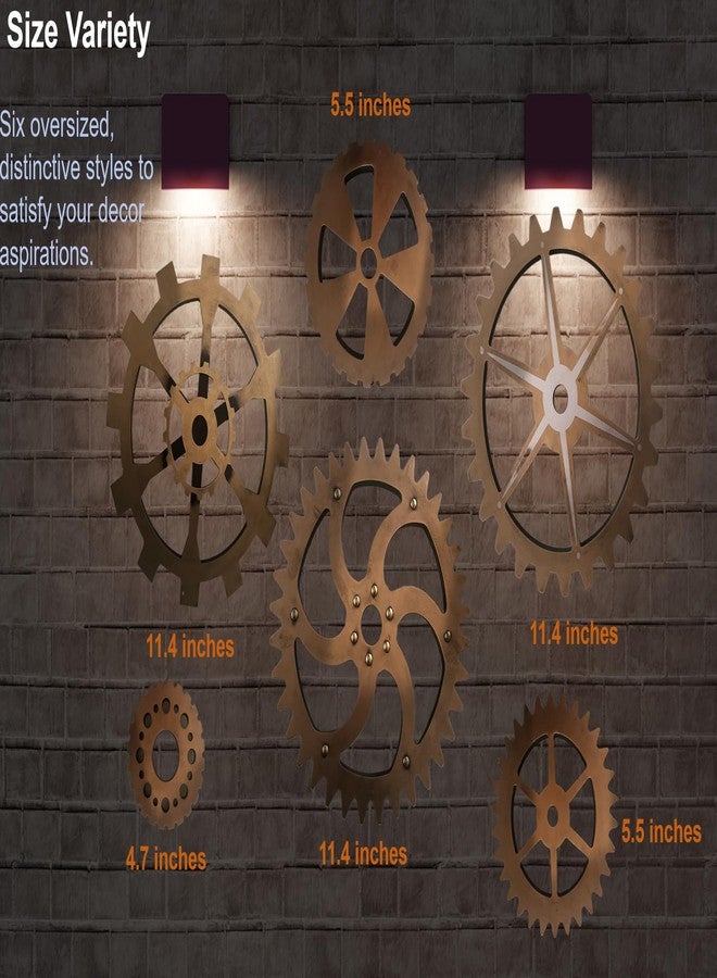 AMQUAL 6 Piece Extra Large Vintage Wooden Gears Wooden Gears Wheels with Rustic Metal Look - Industrial Style Wall Decor Set for Home, Bar, Cafe, and DIY Crafts - Image 5