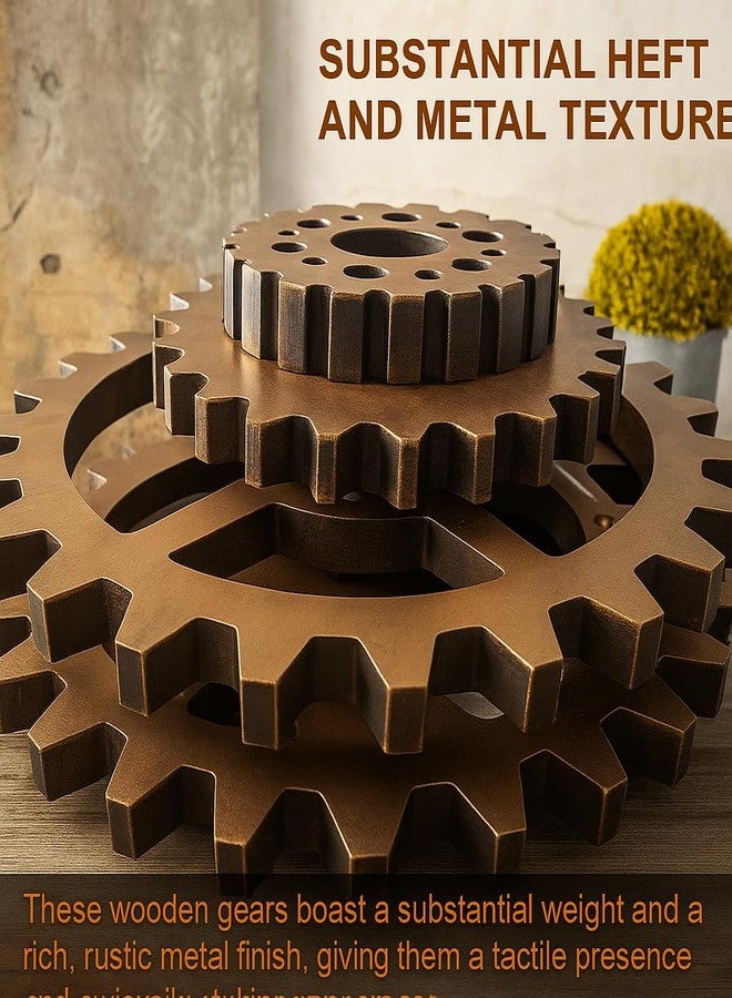 AMQUAL 6 Piece Extra Large Vintage Wooden Gears Wooden Gears Wheels with Rustic Metal Look - Industrial Style Wall Decor Set for Home, Bar, Cafe, and DIY Crafts - Image 2