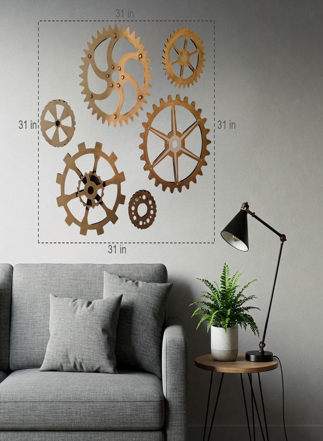 AMQUAL 6 Piece Extra Large Vintage Wooden Gears Wooden Gears Wheels with Rustic Metal Look - Industrial Style Wall Decor Set for Home, Bar, Cafe, and DIY Crafts - Image 4