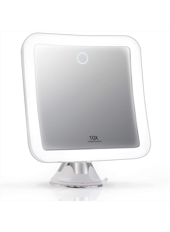 Fancii Rechargeable 10x Magnifying Mirror with 3 LED Light Settings, Dimmable Touch Light, Cordless, Locking Suction Mount, Lighted Mirror for Bathroom or Travel (Mira 2) - Image 1