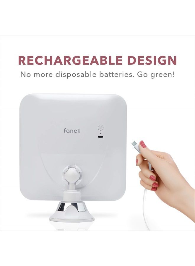 Fancii Rechargeable 10x Magnifying Mirror with 3 LED Light Settings, Dimmable Touch Light, Cordless, Locking Suction Mount, Lighted Mirror for Bathroom or Travel (Mira 2) - Image 5