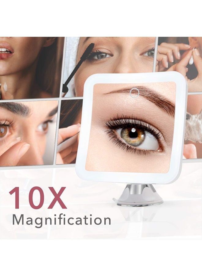 Fancii Rechargeable 10x Magnifying Mirror with 3 LED Light Settings, Dimmable Touch Light, Cordless, Locking Suction Mount, Lighted Mirror for Bathroom or Travel (Mira 2) - Image 3