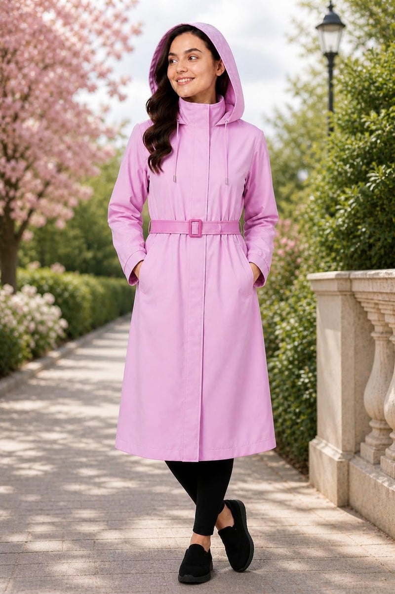 Krystle Women's Full-Length Raincoat with Adjustable Belt - Waterproof, Lightweight, and Stylish (Pink,XXLarge) - Image 4