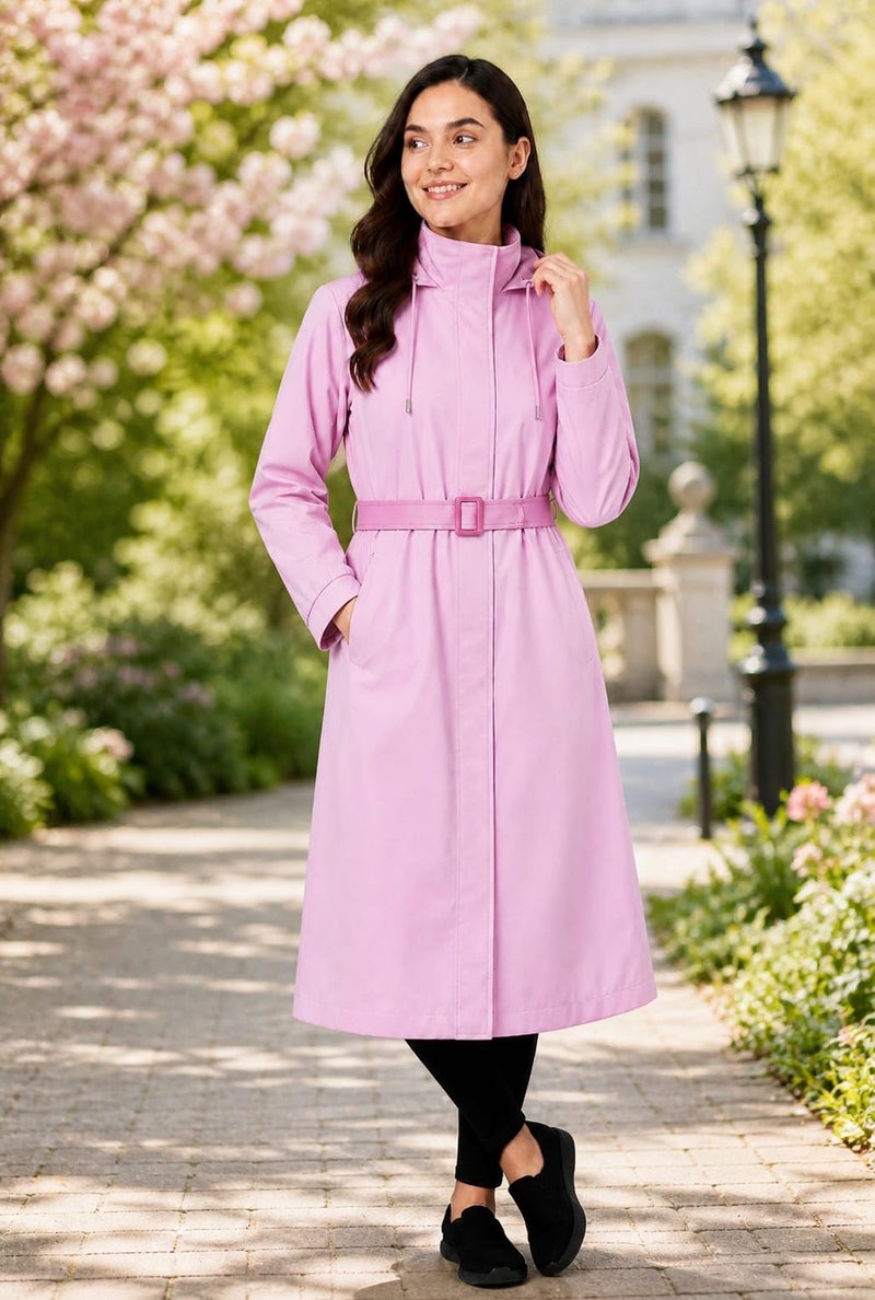 Krystle Women's Full-Length Raincoat with Adjustable Belt - Waterproof, Lightweight, and Stylish (Pink,XXLarge) - Image 2