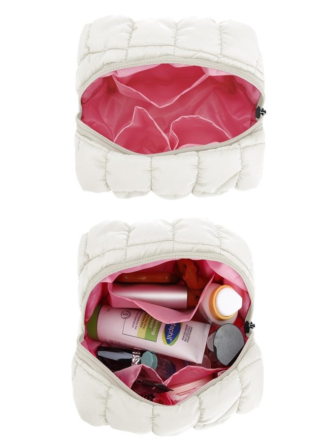 E-Tree Cute Makeup Bag,Quilted Cosmetic Bag,Make up Pouch for Purse,Toiletry Zipper Pouch,Checkered Bag,Travel Case,Storage Pouches for Organization (Beige, 7.5“ x 5.5” x 3.5“) - Image 4