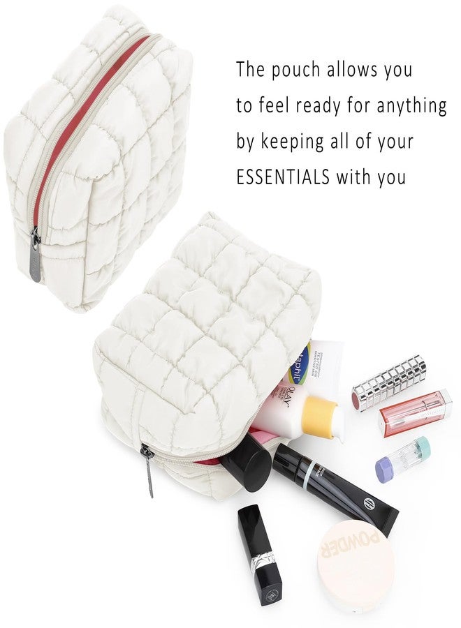 E-Tree Cute Makeup Bag,Quilted Cosmetic Bag,Make up Pouch for Purse,Toiletry Zipper Pouch,Checkered Bag,Travel Case,Storage Pouches for Organization (Beige, 7.5“ x 5.5” x 3.5“) - Image 5