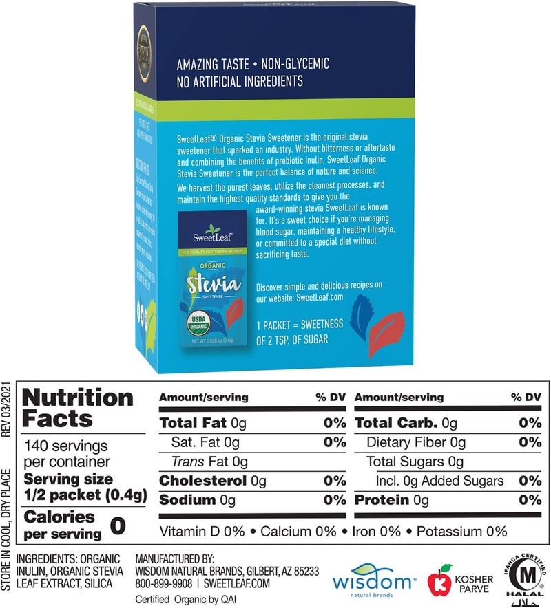 SweetLeaf Organic Stevia Sweetener Packets - 70 Count (2 Pack) - Image 2