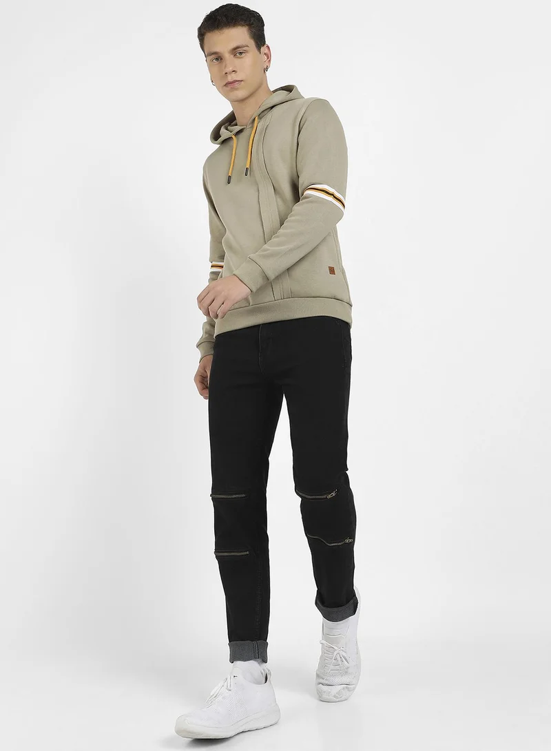 Campus Sutra Men's Light Olive Panel-Sew Pullover Hoodie