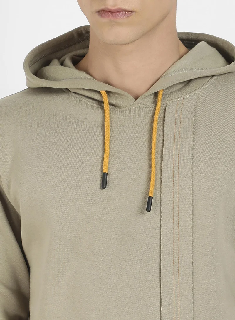 Campus Sutra Men's Light Olive Panel-Sew Pullover Hoodie